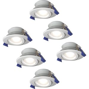 Set van 6 Lima LED inbouwspots - Kantelbaar - 6000K - Daglicht wit - IP65 waterdicht en stofdicht - Buiten - Badkamer - GU10 verwisselbare lichtbron - 5 Watt - Veiligheidsglas - Wit - 2 jaar garantie