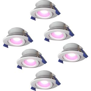 Set van 6 Smart Lima LED inbouwspots - Kantelbaar - Dimbaar - RGBWW - IP65 waterdicht en stofdicht - Buiten - Badkamer - GU10 verwisselbare lichtbron - 5 Watt - Veiligheidsglas - Wit - 3 jaar garantie