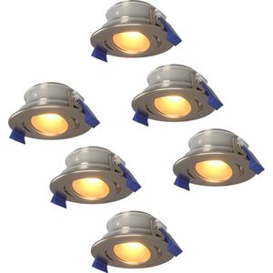 Set van 6 Lima LED inbouwspots - Kantelbaar - 2700K - Warm wit - IP65 waterdicht en stofdicht - Buiten - Badkamer - GU10 verwisselbare lichtbron - 5 Watt - Veiligheidsglas - RVS - 2 jaar garantie