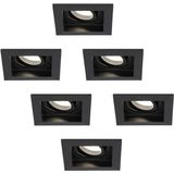 Set van 6 Fresno LED inbouwspots vierkant - Kantelbaar - 5W 400lm - GU10 4000K Neutraal wit Dimbaar - Zwart - IP20 Plafondspots voor binnen