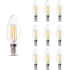 Set van 10 E14 LED Dimbare Filament Lampen - 4 Watt & 400 Lumen - 3000K Warm witte lichtkleur - 300° stralingshoek - 20.000 branduren geschikt voor E14 fittingen