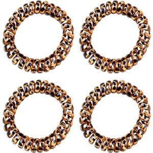 Fako Fashion - Haarelastiek - Telefoonkabel - Luipaard Goud - 55mm - 4 Stuks