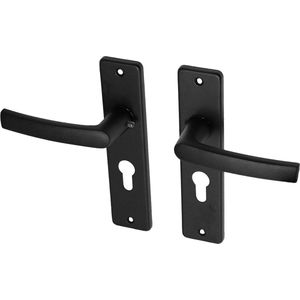Wovar Zwarte deurklinken met schild aluminium blokmodel PC55 | Per Set | Deurkruk