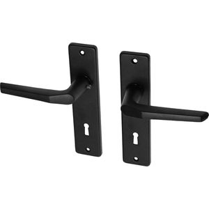 Wovar Zwarte deurklinken met schild aluminium duimmodel SL72 | Per Set | Deurkruk