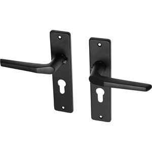 Wovar Zwarte deurklinken met schild aluminium duimmodel PC55 | Per Set | Deurkruk