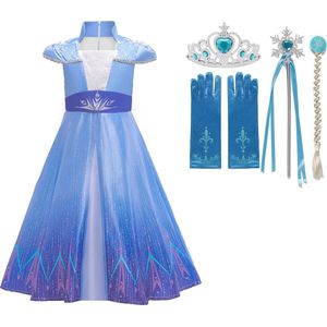 Prinsessenjurk meisje - Verkleedkleding meisje - Carnavalskleding - Het Betere Merk -maat 134/140 (140) - Tiara - Kroon - Toverstaf - Haarvlecht - Handschoenen - Verkleedjurk - Prinsessen speelgoed - Verjaardag meisje - Kleed