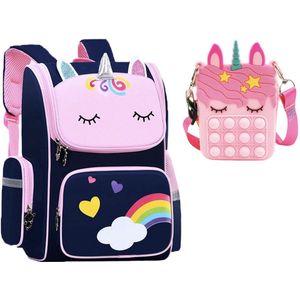 Unicorn - Rugtas - Eenhoorn - Kinderrugzak - Schooltas - Blauw-40 x 27 x 15 cm - Pop it