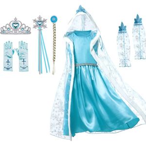 Het Betere Merk prinsessenjurk meisje - Elsa jurk - prinsessen speelgoed - verkleedjurken meisjes - maat 92/98 - kroon - toverstaf