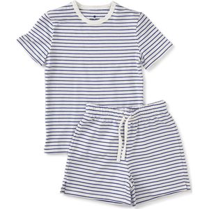 Little Label Pyjama Jongens Maat 92 - wit, blauw - Zachte BIO Katoen - Shortama - 2-delige zomer pyama jongens - Gestreept