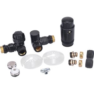 Riko Luxe Thermostatische Radiator Aansluitset Haaks Verkeerd Links Mat Zwart