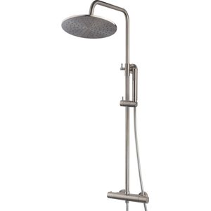 Wiesbaden Caral Douche-Opbouwset + Thermostaatkraan Geborsteld Staal