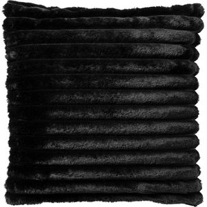 Dutch Decor HAZEL - Sierkussen 50x50 cm - effen kleur - strepen - heerlijk zacht - Raven - zwart - Inclusief binnenkussen