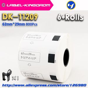 6 Refill Rolls Compatibel DK-11209 Label 62Mm * 29Mm 800Pcs Compatibel Voor Brother Label Printer Wit Papier DK11209 DK-1209