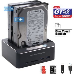 Dual Bay Usb 3.0 Naar Sata Ide Externe Harde Schijf Docking Station Met 2-Port Hub En Kaartlezer voor 2.5/3.5 Inch Sata/Ide Hdd