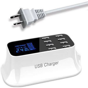 8 Poorten Quick Charge 3.0 Led Digitale Display Usb Charger QC3.0 Pd Charger Mobiele Telefoon Oplader Voor Samsung Huawei Xiaomi iphone