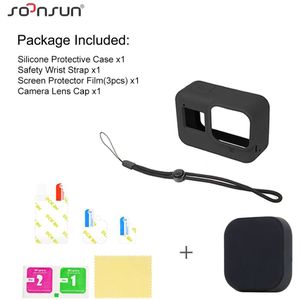 Soonsun Zachte Siliconen Beschermhoes Cover + Camera Lens Cap + Screen Protector Film Voor Gopro Hero 8 Zwart Go pro 8 Accessoire