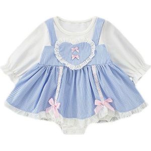 Baby Herfst Bodysuit Baby Meisjes Prinses Jurk Plaid Baby Doop Doop Party Bruiloft Bodysuit Met Een Hoed 0-18M