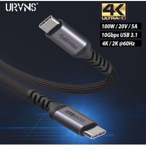 Urvns Usb C Naar Usb C 3.1 Gen 2 Kabel Video Kabel, type C Pd 100W 5A Snel Opladen Voor Macbook Pro Ssd, 4K 60Hz Monitor