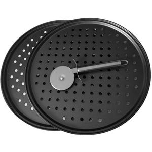 Een Set 12 Inch Carbon Staal Non-stick Pizza Stenen Pizza Pan Pizza Bakken Pan Tray Mesh Lade Plaat gerechten Bakvormen Bakken Tools