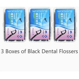 Glad Dental Floss Interdentale Borstel Draagbare Tanden Stick Oral Care Ronde Draad 50 pcs/box * 3 Houtskool Platte draad 50 pcs/box * 3