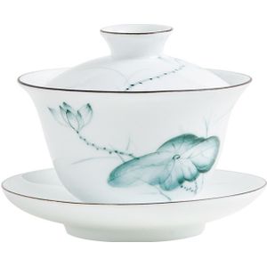 Handgeschilderd waterlelie porselein gaiwan 125 ml/165 ml/200 ml Chinese terrine cup kom met schotel deksel bloemenprint onder glazuur