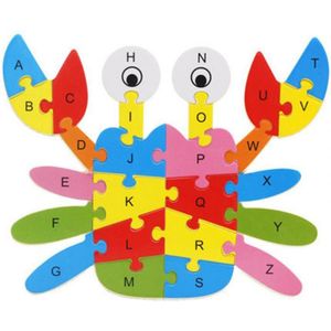 Houten schildpad vis krab dier vormen Engels ABC Alfabet Leren Puzzel Intelligentie Spel Speelgoed Onderwijs Kinderen Kids