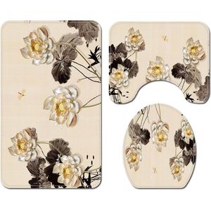 4 Stuks Bloemen Badkamer Tapijt Bad Gordijn Set Wc Tapijten En Douchegordijn Toilet Seat Cover Floor Mat Badkamer Mat douche Mat