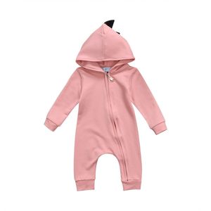 Baby Jongen Meisje 3D Dinosaurus Kostuum Solid Roze Grijs Rompertjes Warm Lente Herfst Katoen Romper Playsuit Kleding