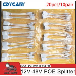 Cdycam 20 Stuks (10 Paar) poe Adapter Kabel Gescreend Poe Switch Poe Splitter Injector Voeding 12-48V Separator Combiner POE7010