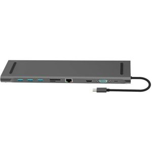 10 in 1 Aluminium HUB 4K USB Type-C om USB 3.0 TF HDMI VGA RJ45 Mini DP Docking Station Voor MacBook ULTRA-BASIC