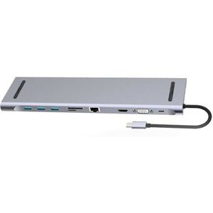10 in 1 Aluminium HUB 4K USB Type-C om USB 3.0 TF HDMI VGA RJ45 Mini DP Docking Station Voor MacBook ULTRA-BASIC