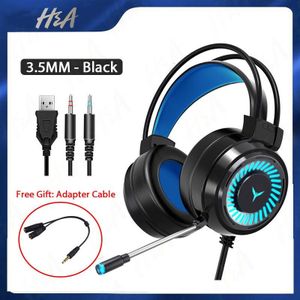 H & A Gaming Headsets Gamer Hoofdtelefoon Surround Sound Stereo Bedrade Koptelefoon Usb Microfoon Kleurrijke Licht Pc Laptop Game Headset