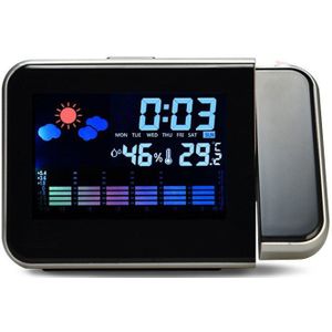 Digitale LCD Weer Snooze Functie Wekker LED Display Temperatuur Thermometer Vochtigheid Tafel Klok Decor