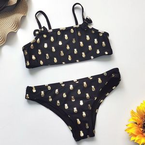 2-8 Jaar Baby Meisje Badpak Kinderen Peuter Meisje Bikini Set Gouden Ananas Stempelen Baby Meisjes Badpak Kinderen badmode