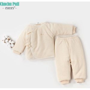 Biologische Katoen Jacquard Winter Thicken Gewatteerde Baby Bodysuit Set Baby Katoenen Kleding Set Baby Lange Mouwen Jongens Meisjes Slaapt