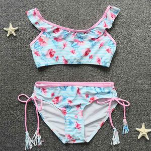 3-12 jaar Baby Meisje Badpak Kinderen Bloemen 2 Stuk Kinderen Badmode Falbala Meisje Set Bikini Fringe Kind Zwemmen dragen Badpak