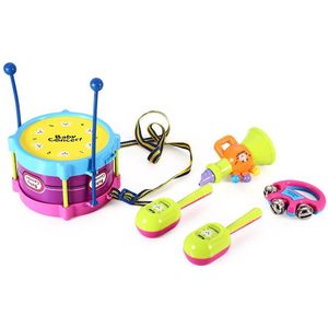 5 Stuks In 1 Set Kids Roll Drum Trompet Tafelbel Cabasa Muziekinstrumenten Band Kit Voor Baby Vocal Speelgoed Educatief Speelgoed