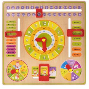 Kids Multifunctionele Cartoon Houten Klok Speelgoed Cognitieve Kalender Seizoen Datum Kinderen Educatief Speelgoed Vroeg Leren Puzzel Speelgoed