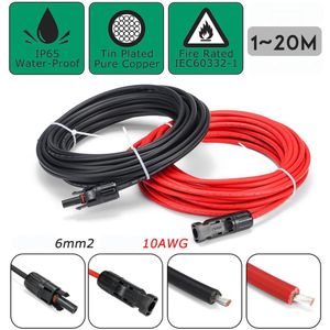 Zonnepaneel Extension Koperdraad Kabel Zwart/Rood 6Mm 10AWG 1 Paar Man Vrouw Gebruikt In Home Solar systeem Pv Connector Solar Kabel