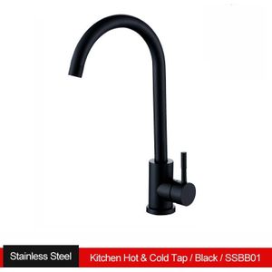 Keuken Kranen Streamen Deck Mount Mengkraan 360 Graden Swivel Black Kraan Rvs Draaibare Sink Cold Matt Torneira