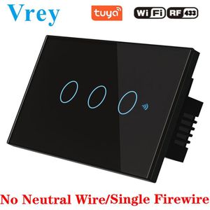 Vrey Wifi Smart Touch Switch100V-240v Muur Touchscreen Schakelaar Suppor Afstandsbediening Enkele Firewire Werk Alexa Google Thuis