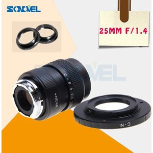 25mm F1.4 CCTV TV Movie lens + C Mount voor Nikon 1 AW1 S2 j5 J4 J3 J2 J1 V3 V2 V1 C-NI C-Nikon 1