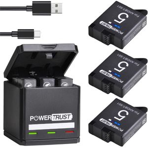 Powertrust Batterij Voor Gopro Hero 8 Hero 7 Hero 6 Hero 5 Zwart Batterij + Usb Triple Charger Met Type C poort Voor Gopro Hero 7 6 8