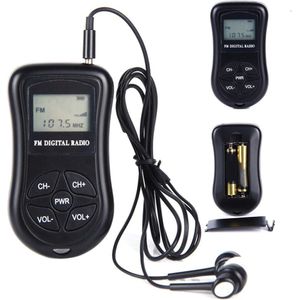 Stereo Handheld Fm Lcd-scherm Draagbare Mini Digitale Pocket Oortelefoon Abs Radio Batterij Aangedreven Ontvanger Zwart