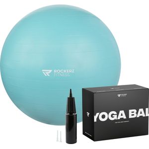 Rockerz Yoga bal inclusief pomp - Fitness bal - Zwangerschapsbal - 75 cm - Turquoise