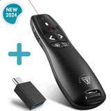 Draadloze Presenter - Presentatie klikker - Wireless Presenter - Powerpoint afstandsbediening - Laser Pointer - Inclusief USB-C Adapter & Opberghoes - Draadloos - USB - Zwart