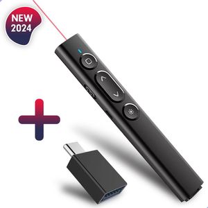 Draadloze Presenter - Presentatie klikker - Wireless Presenter - Powerpoint afstandsbediening - Laser Pointer - Inclusief USB - C Adapter & Opberg zakje - Draadloos - USB - Zwart