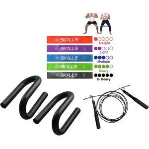 Fitnesspakket - Weerstandsbanden, Speed Springtouw en Opdruksteunen foam - Sportpakket - thuis sporten - Resistance Bands - Fitness elastiek - Full body trainer - Sport banden - Jump rope - push up bars