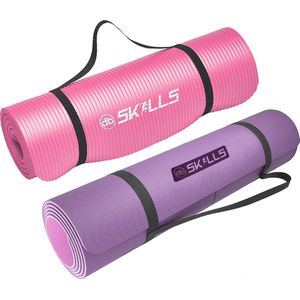 db skills Fitness mat 15mm roze + yoga mat 6mm paars/roze - Sport pakket 2 sportmatten - MEGA deal