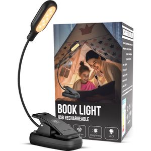 Detepo Leeslampje voor Boek - Draadloos - USB Oplaadbaar - LED Boeklamp met Klem - Verstelbaar - Leeslamp met Flexibele Arm - Geschikt voor Boeken/Slaapkamer/Bed - Zwart